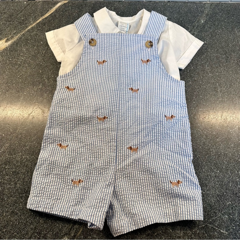 Baby Seersucker matching set with dog pattern